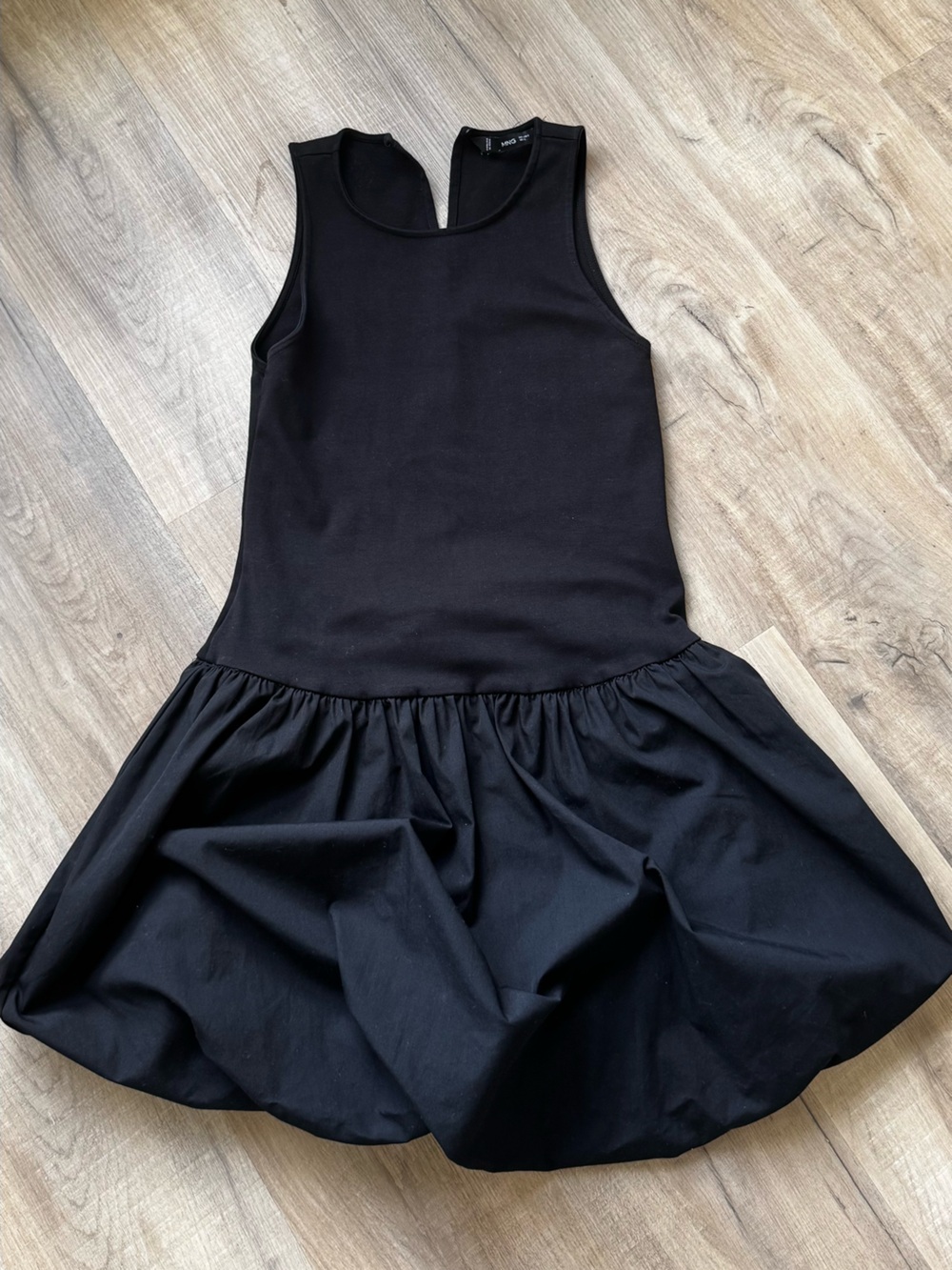 Mango Black Sleeveless Mini Dress with Gathered Skirt